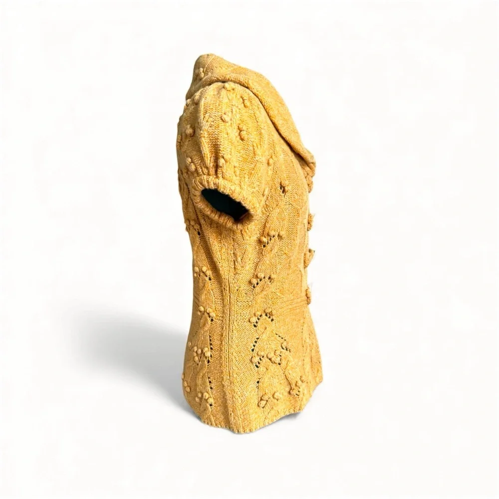 NWOT Anthropologie Mustard Knit Cardigan with Floral Accents - Picture 3 of 7